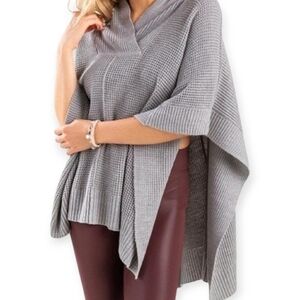 ALYA Francesca's Gray Poncho Sweater Waffle Knit Medium/Large Oversized